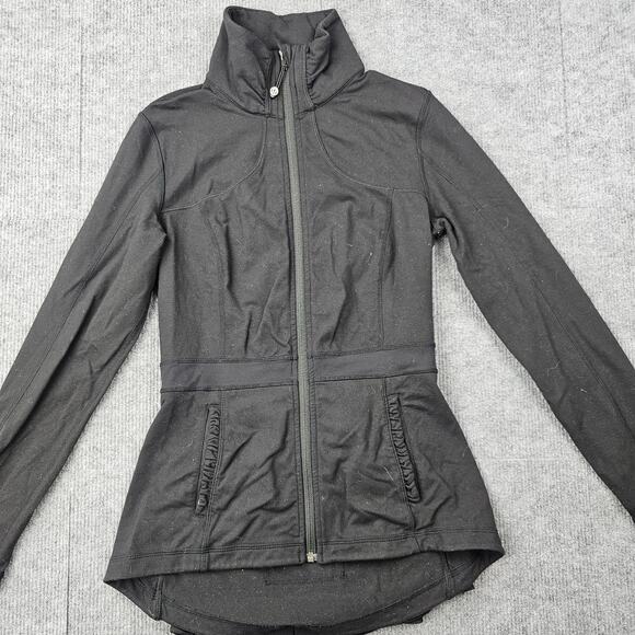 Lululemon Riding Jacket Womens 6 Black Equestrian Peplum Ruffle Back Thumbholes - Picture 2 of 6